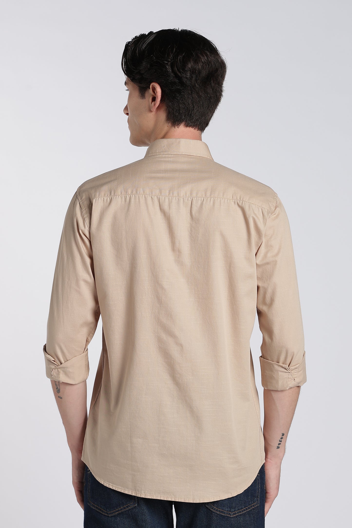 Almond Beige Vintage Linen Blend Shirt