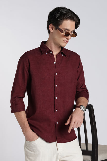 Wine Red Heritage Linen Blend Shirt