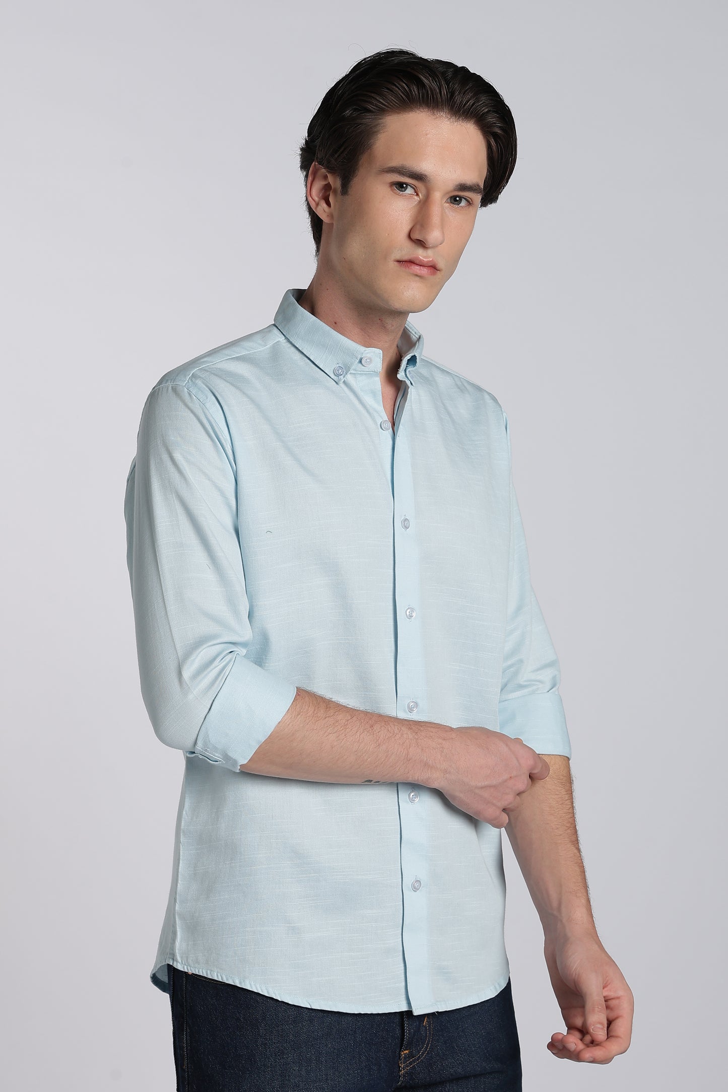 Frost Blue Vintage Linen Blend Shirt