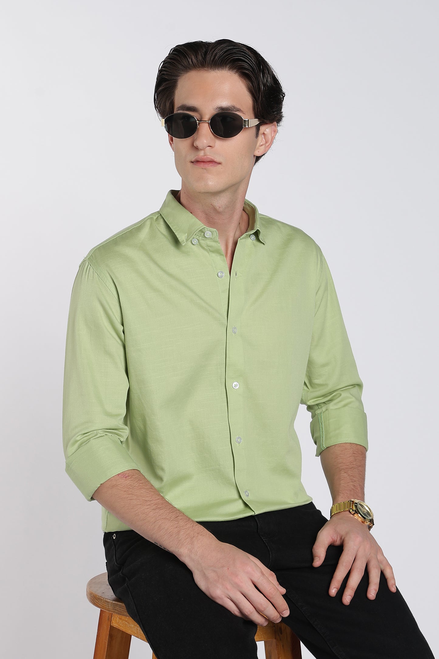 Herb GreenVintage Linen Blend Shirt