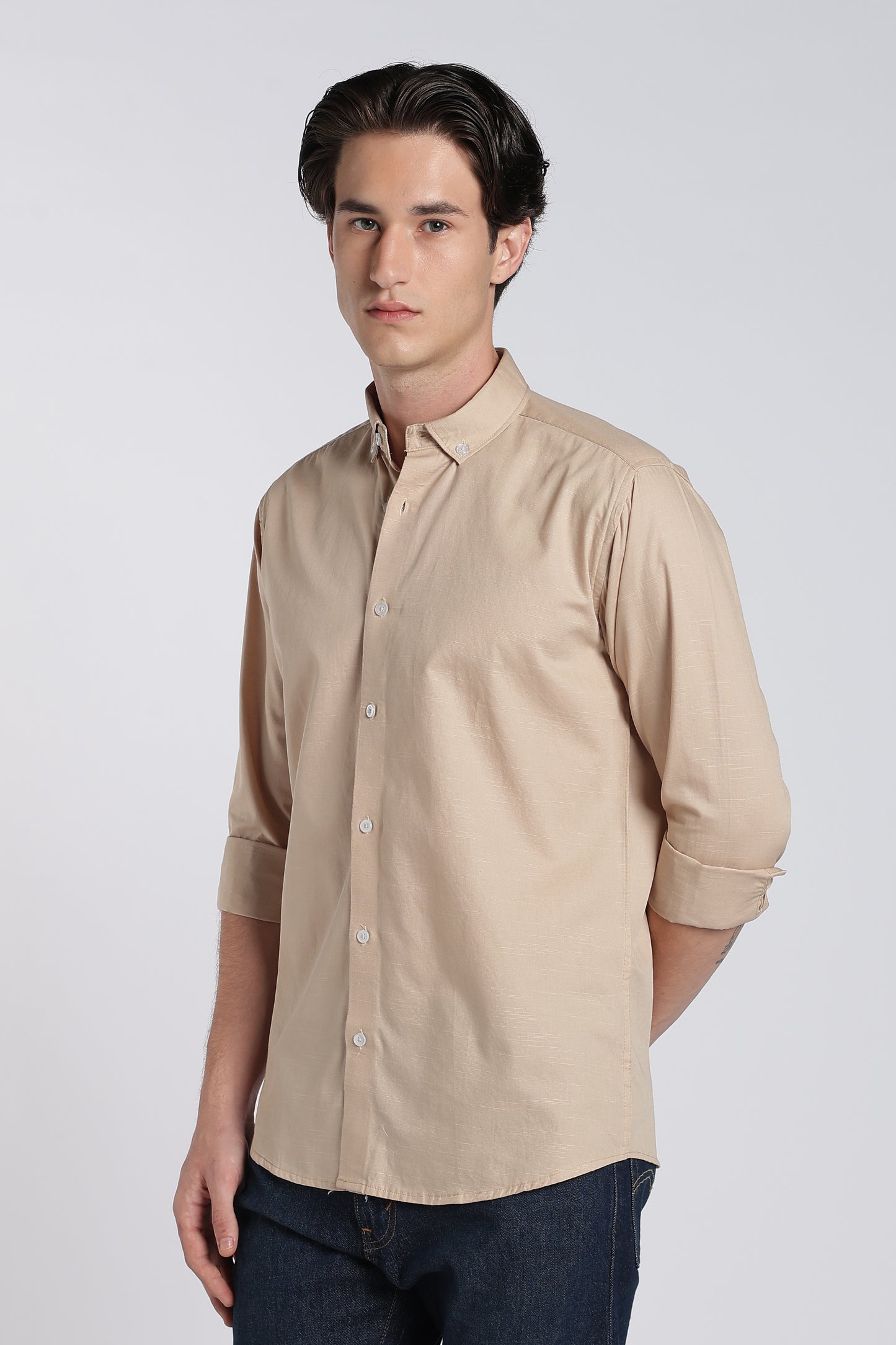 Almond Beige Vintage Linen Blend Shirt