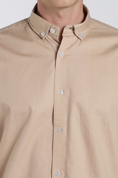 Almond Beige Vintage Linen Blend Shirt