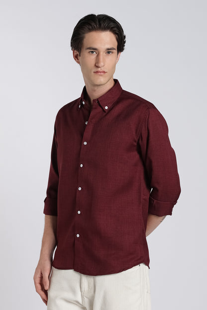 Wine Red Heritage Linen Blend Shirt