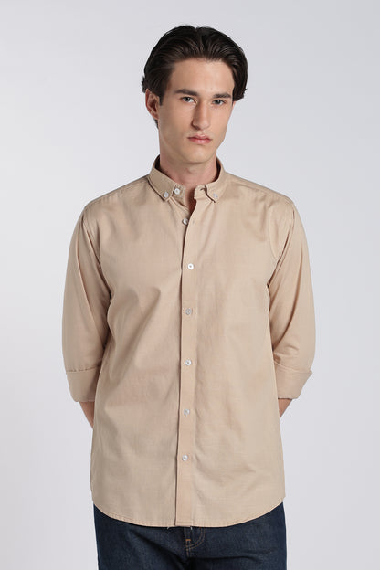 Almond Beige Vintage Linen Blend Shirt