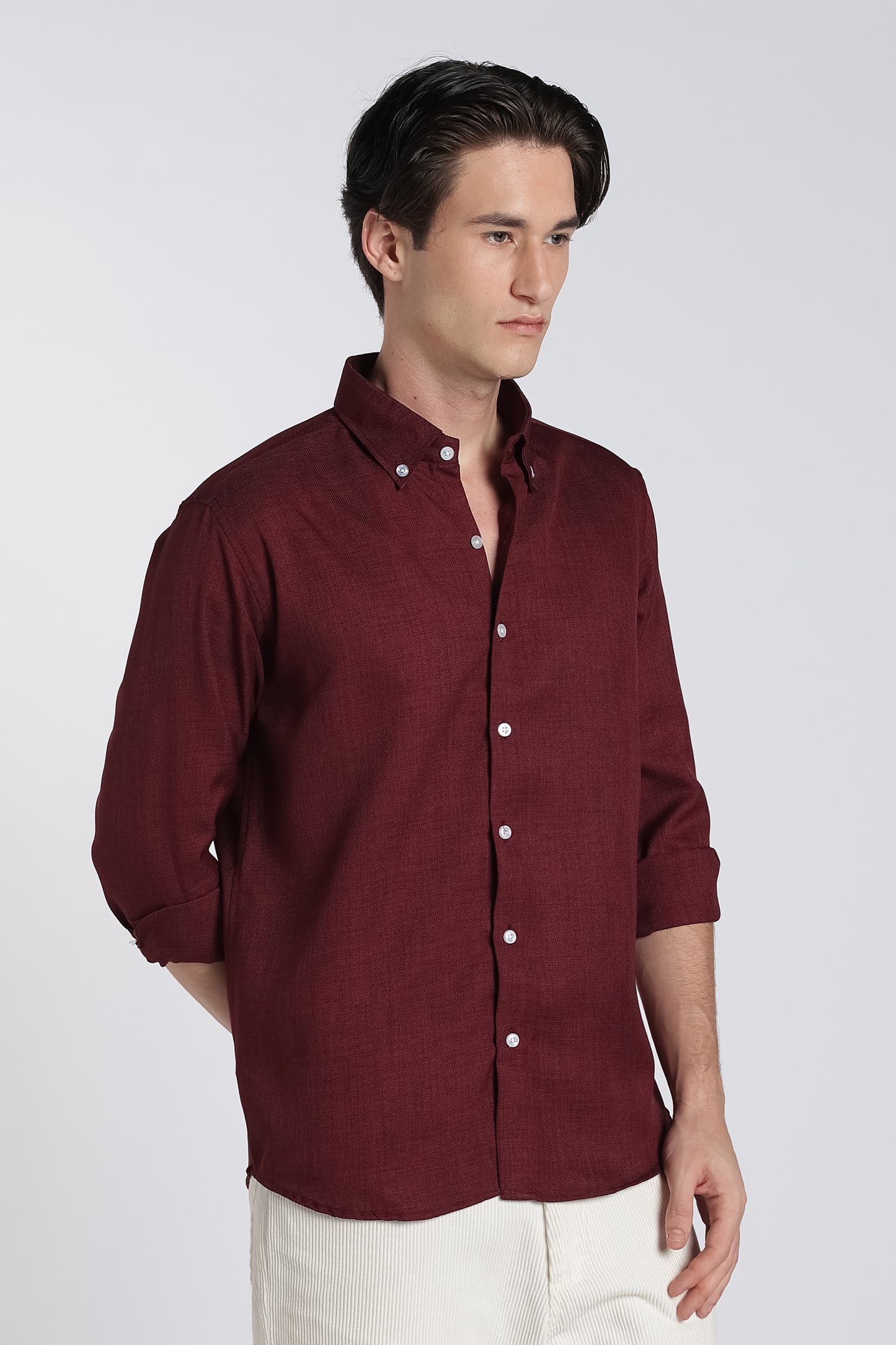 Wine Red Heritage Linen Blend Shirt