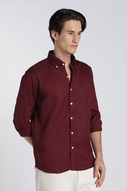 Wine Red Heritage Linen Blend Shirt