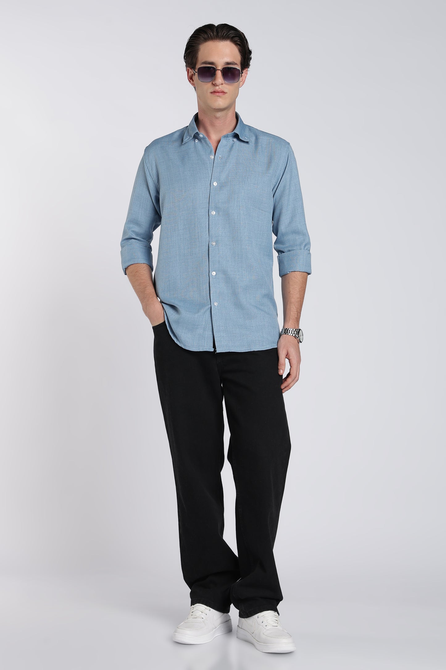 Dusty Blue Heritage Linen Blend Shirt