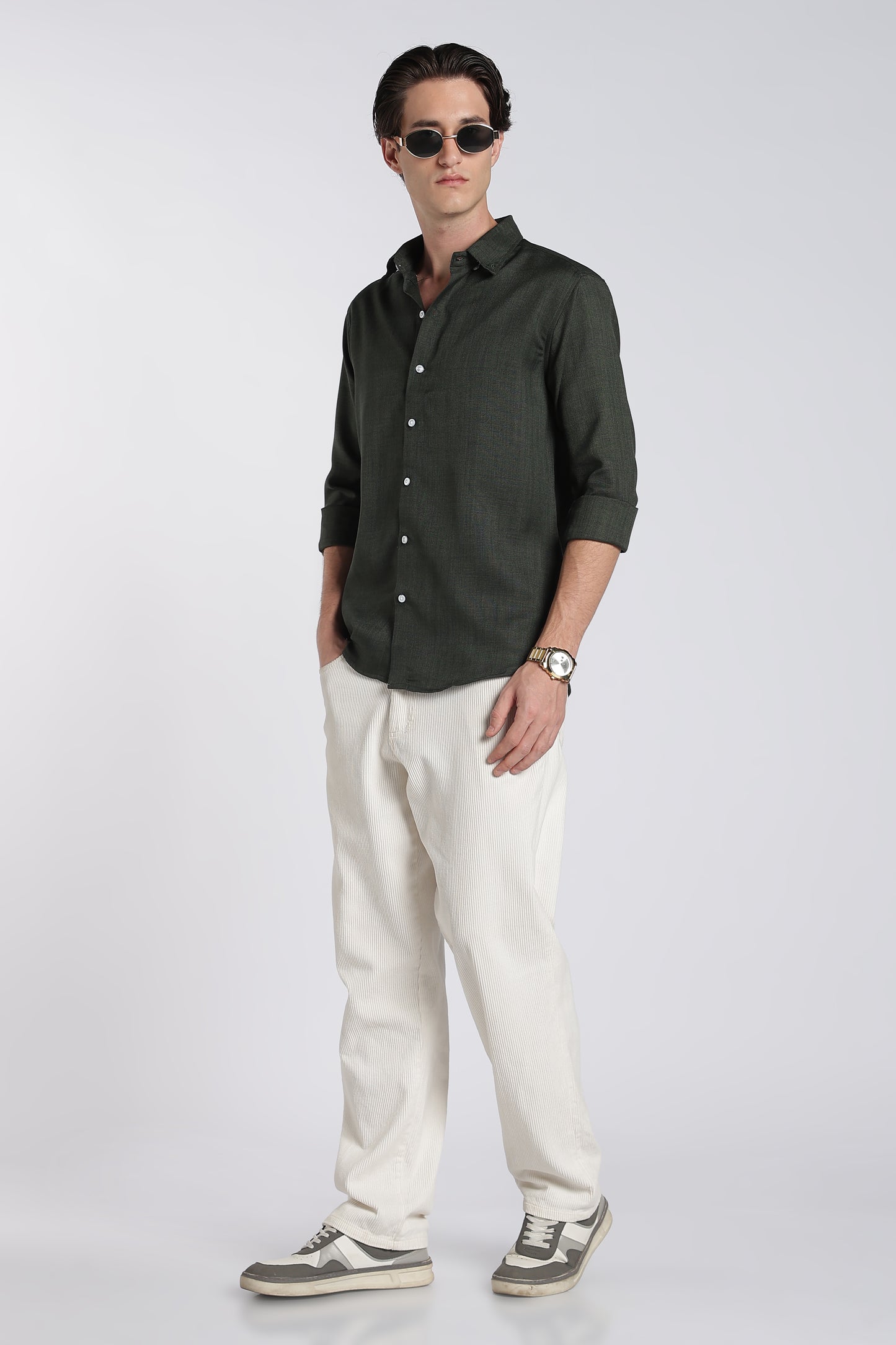 Forest Green Heritage Linen Blend Shirt
