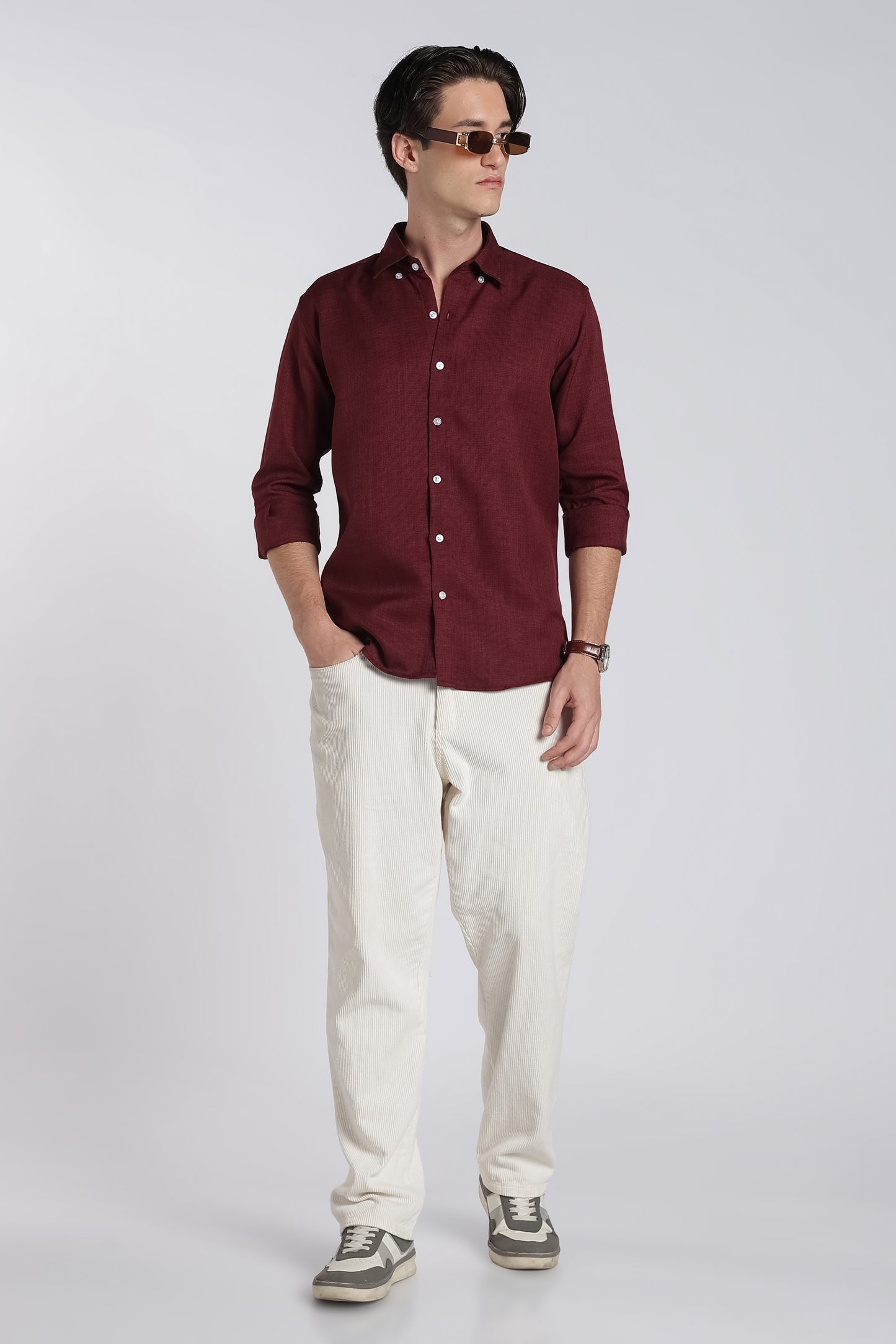 Wine Red Heritage Linen Blend Shirt