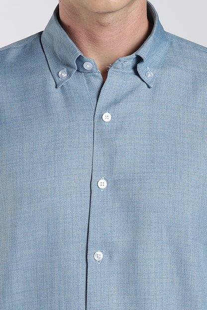 Dusty Blue Heritage Linen Blend Shirt