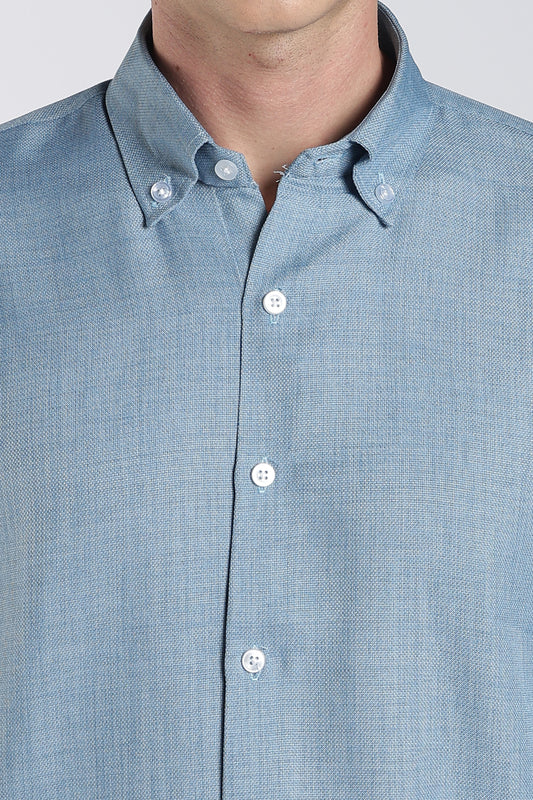 Dusty Blue Heritage Linen Blend Shirt
