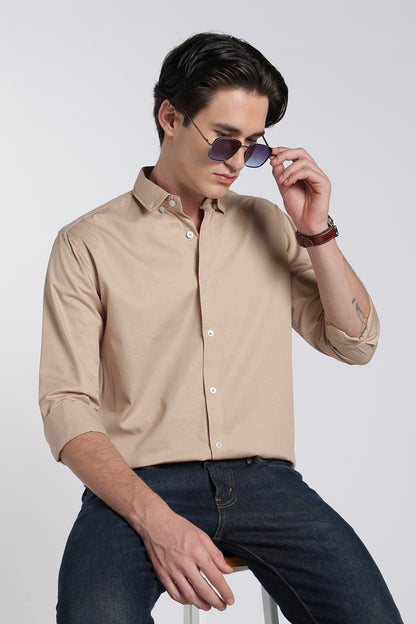 Almond Beige Vintage Linen Blend Shirt