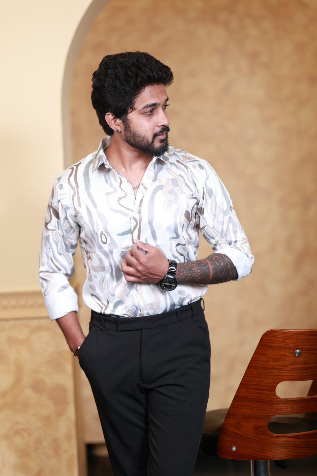 Mist Wave Bloom Printed Shirt