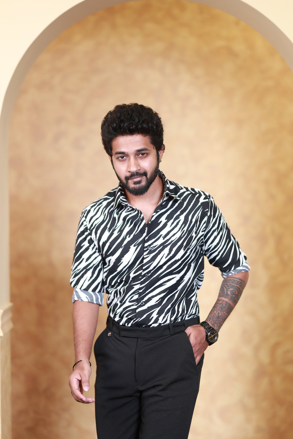 Ripple Black Popcorn Textured Shirt