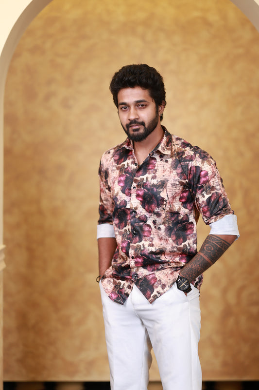Noir Petal Bloom Printed Shirt