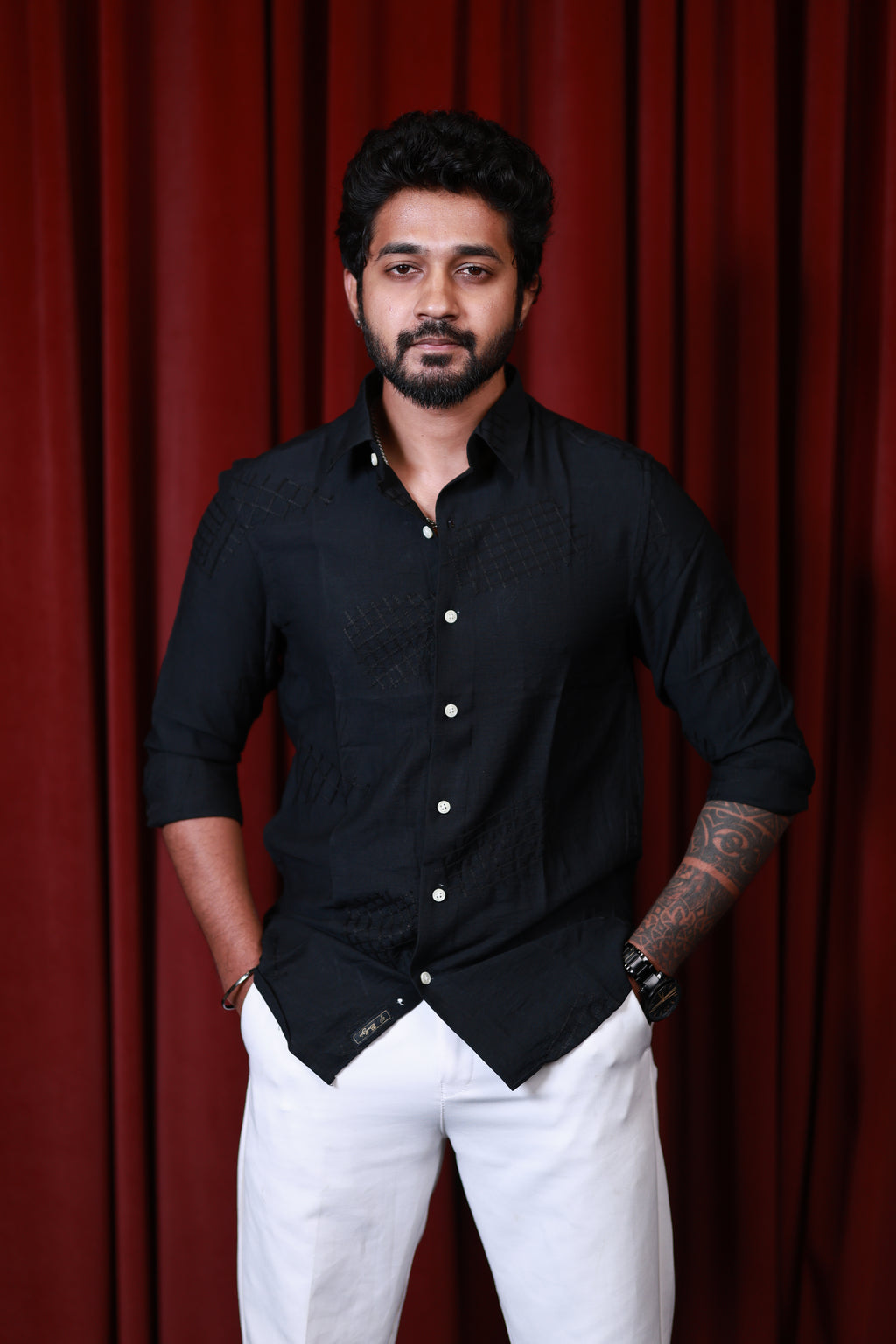 Black Geometrical Textured Shirt