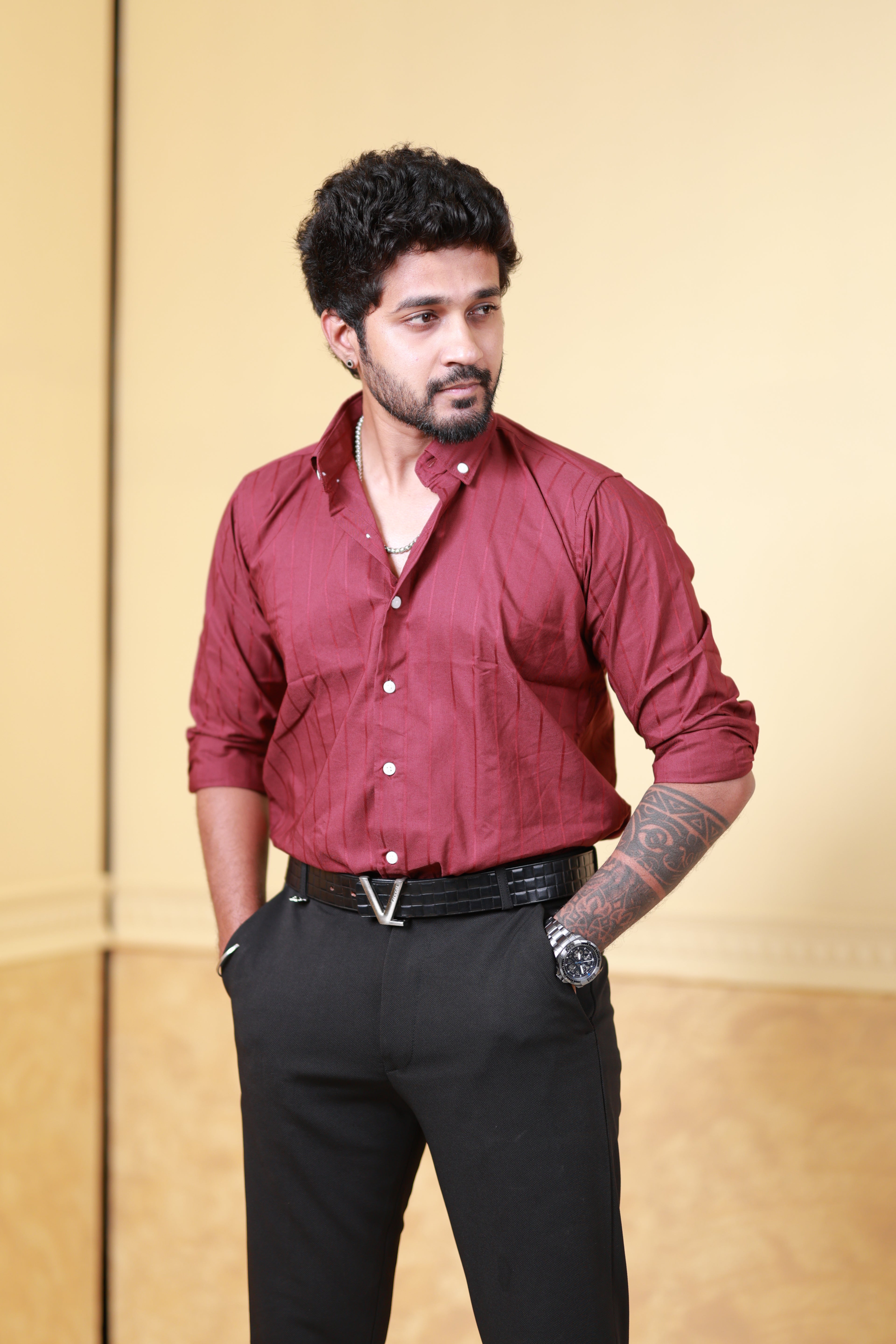 Cherry Red Shadow Striped Shirt