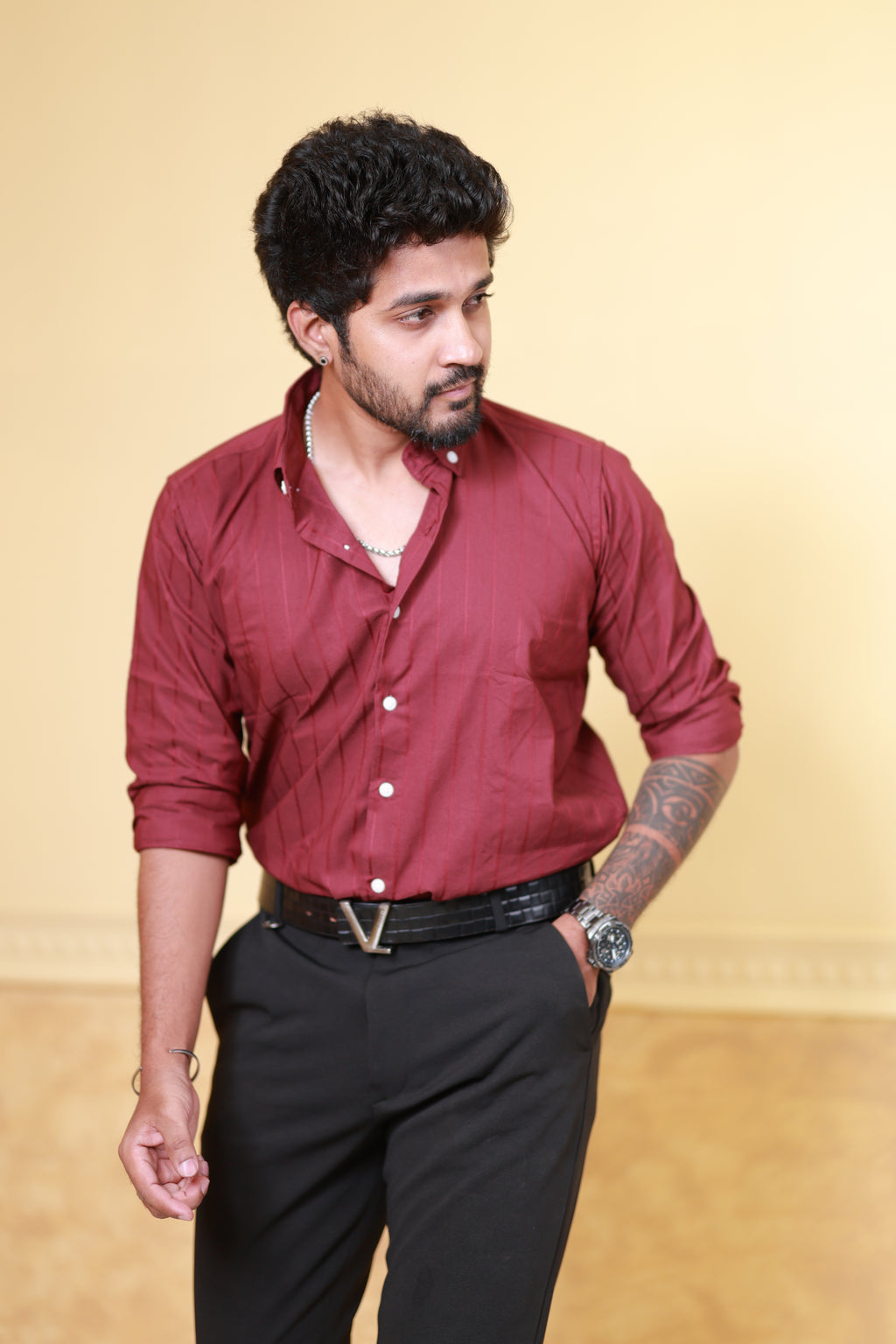 Cherry Red Shadow Striped Shirt