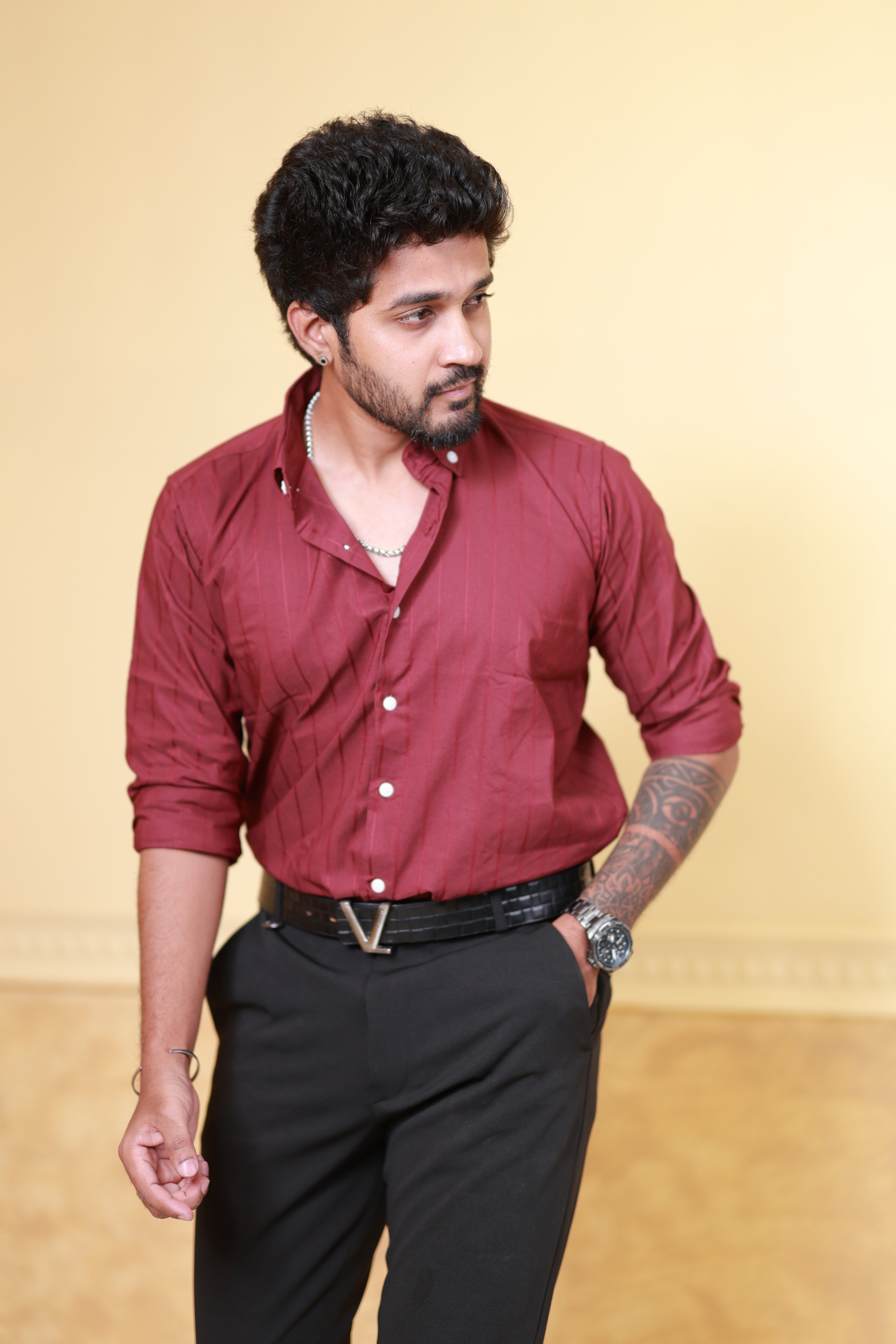 Cherry Red Shadow Striped Shirt
