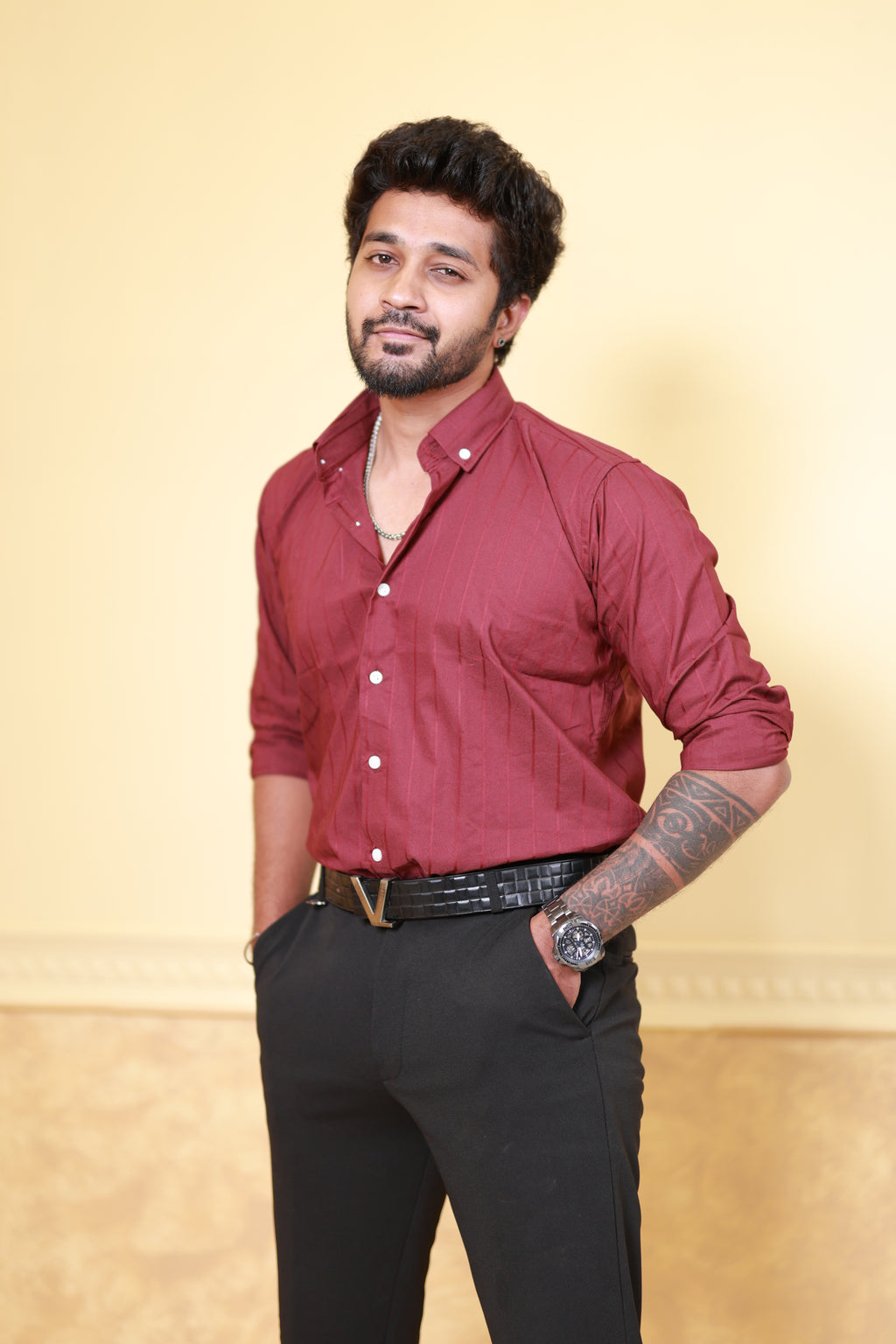 Cherry Red Shadow Striped Shirt