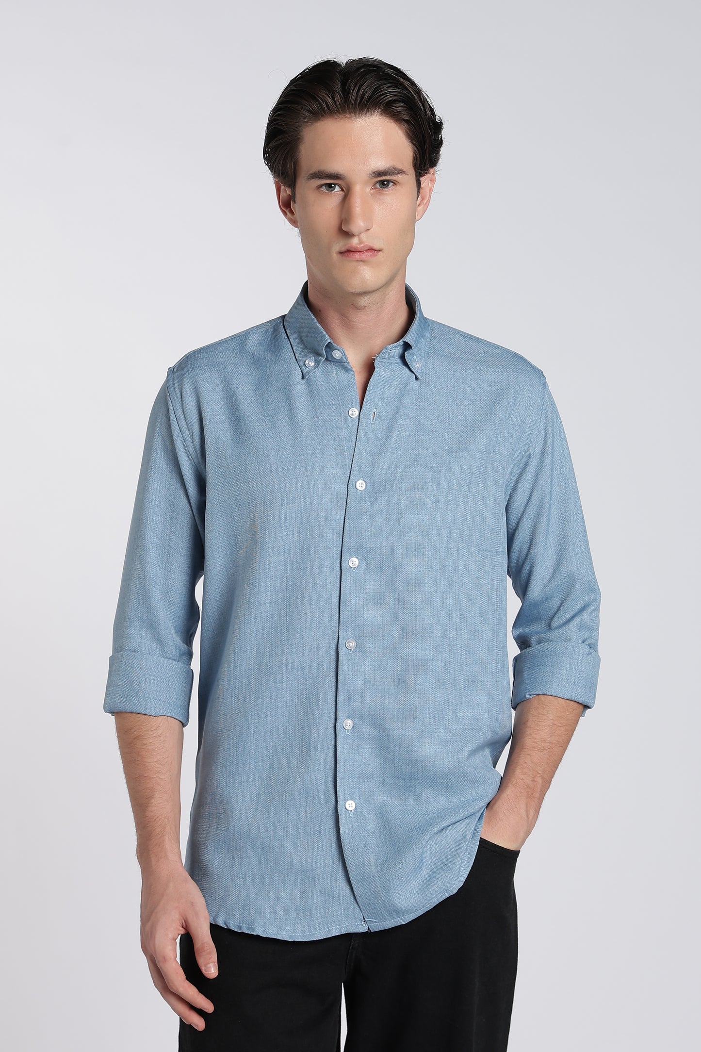 Dusty Blue Heritage Linen Blend Shirt