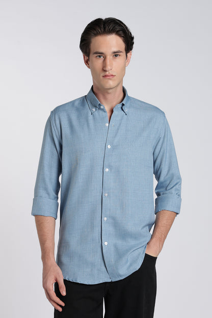 Dusty Blue Heritage Linen Blend Shirt