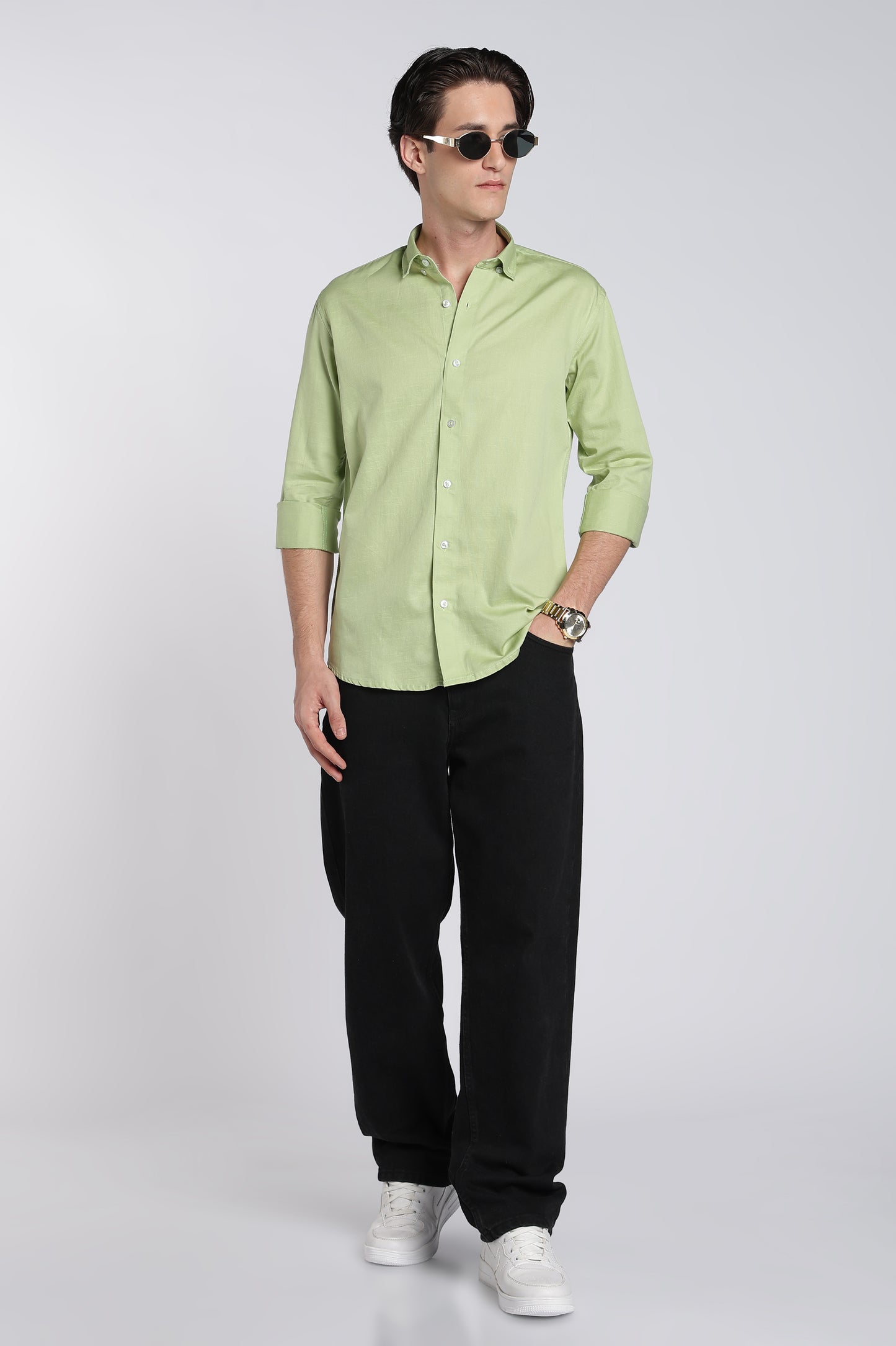Herb GreenVintage Linen Blend Shirt