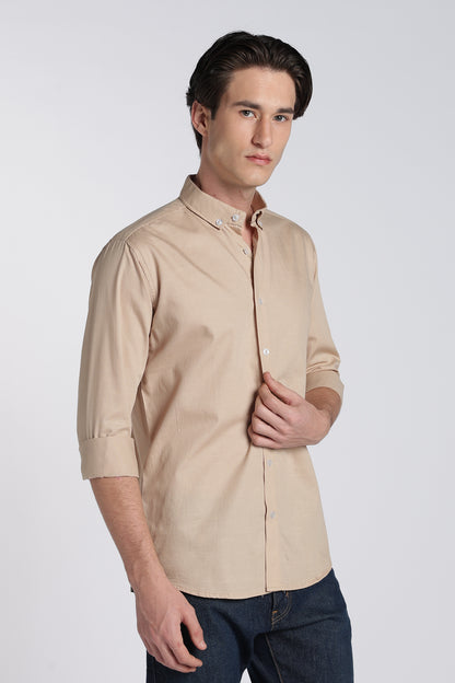 Almond Beige Vintage Linen Blend Shirt