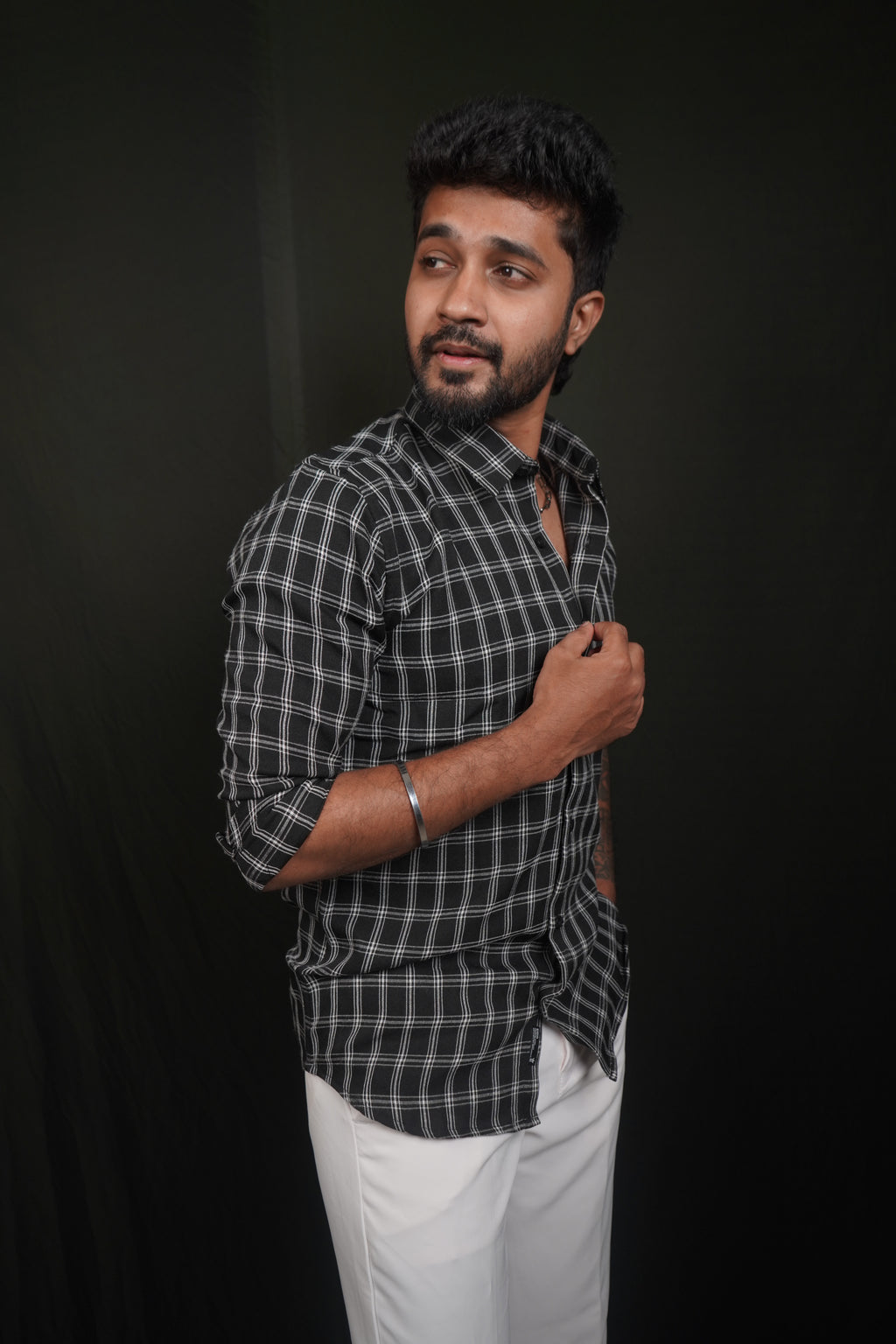 Black Checked Linen Blend Shirt