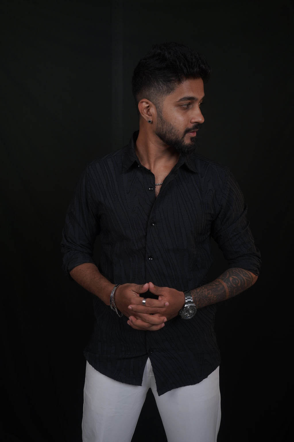Black Textured Wave Shirt
