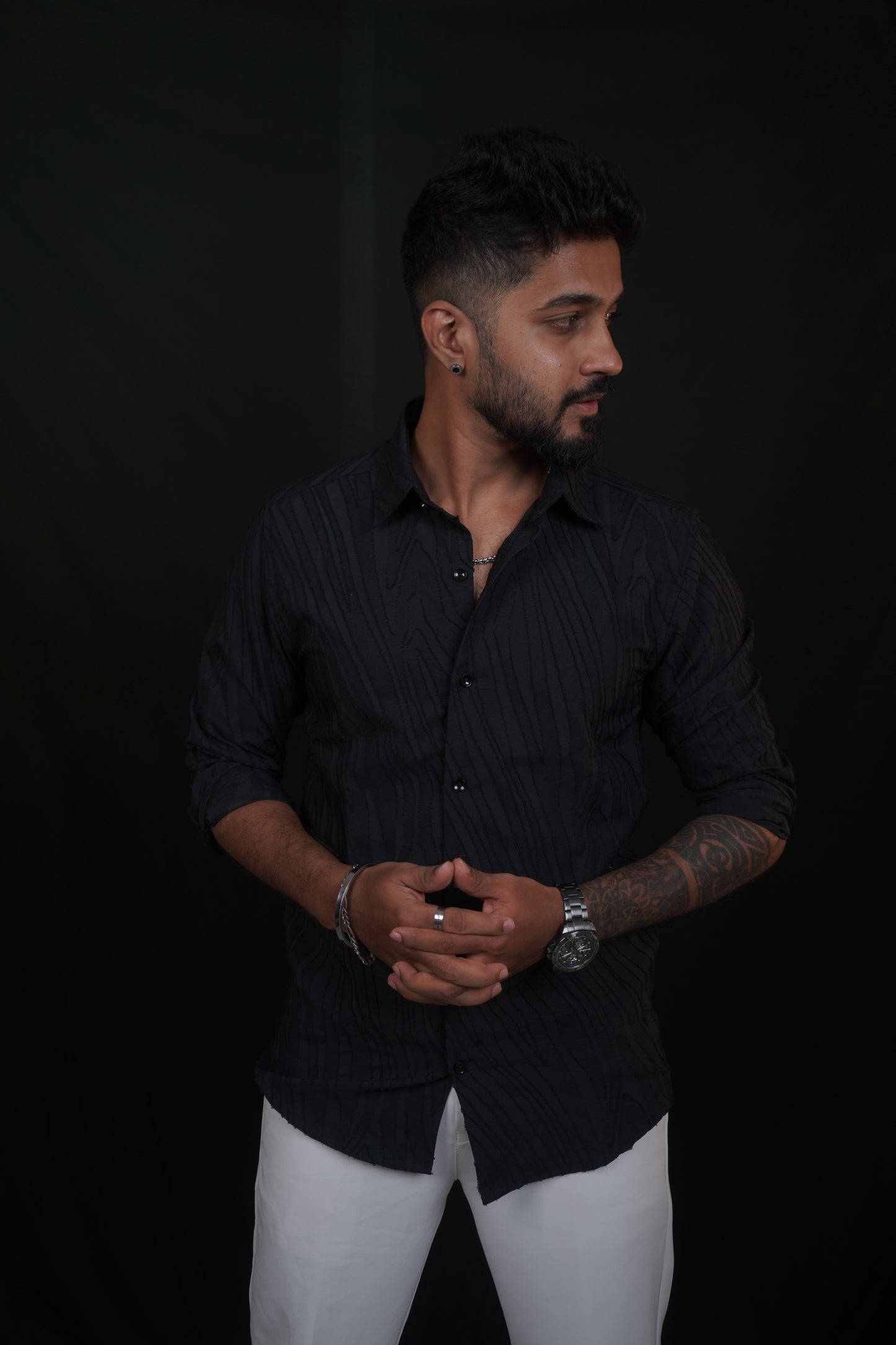 Black Textured Wave Shirt