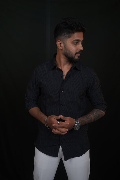 Black Textured Wave Shirt