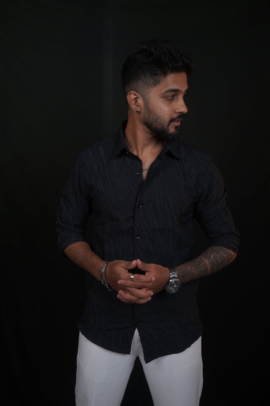 Black Textured Wave Shirt