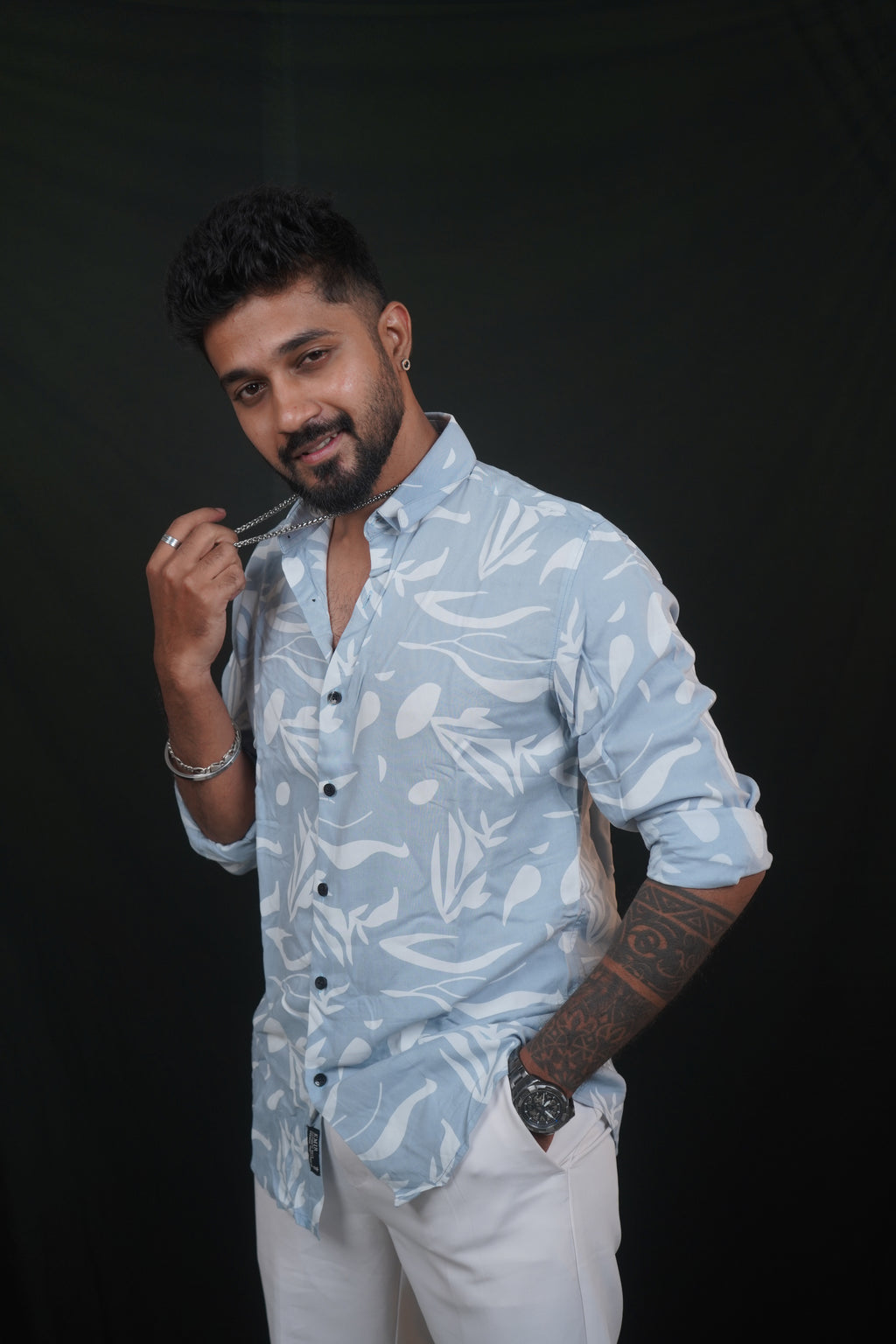 Sky Blue Rayon Printed Shirt