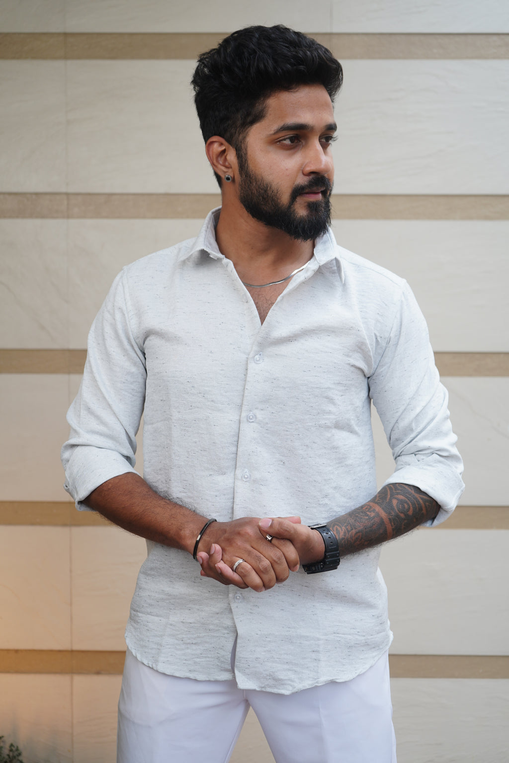 Cloud White Linen Blend Flax Shirt