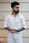 Cloud White Linen Blend Flax Shirt