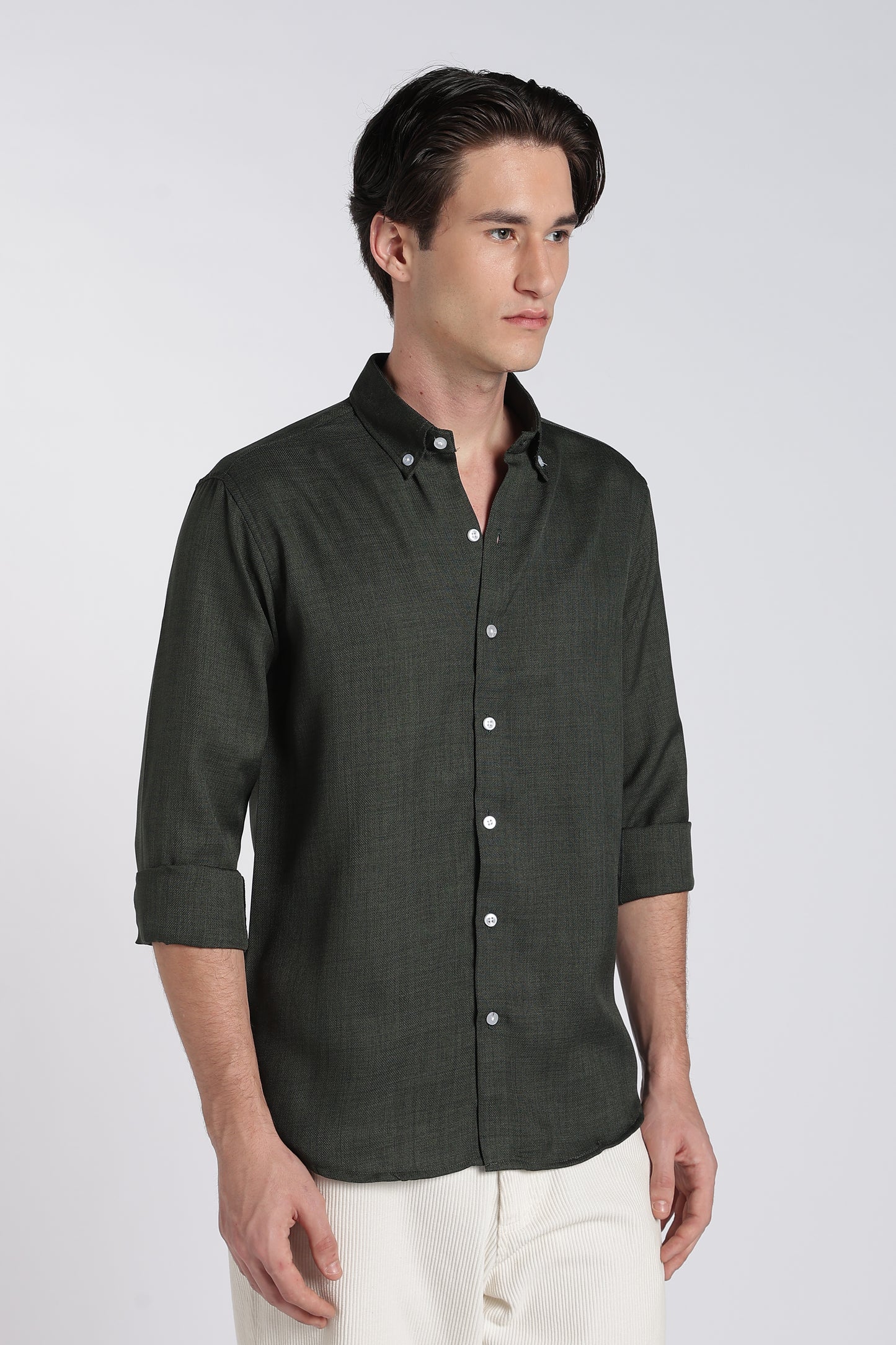 Forest Green Heritage Linen Blend Shirt