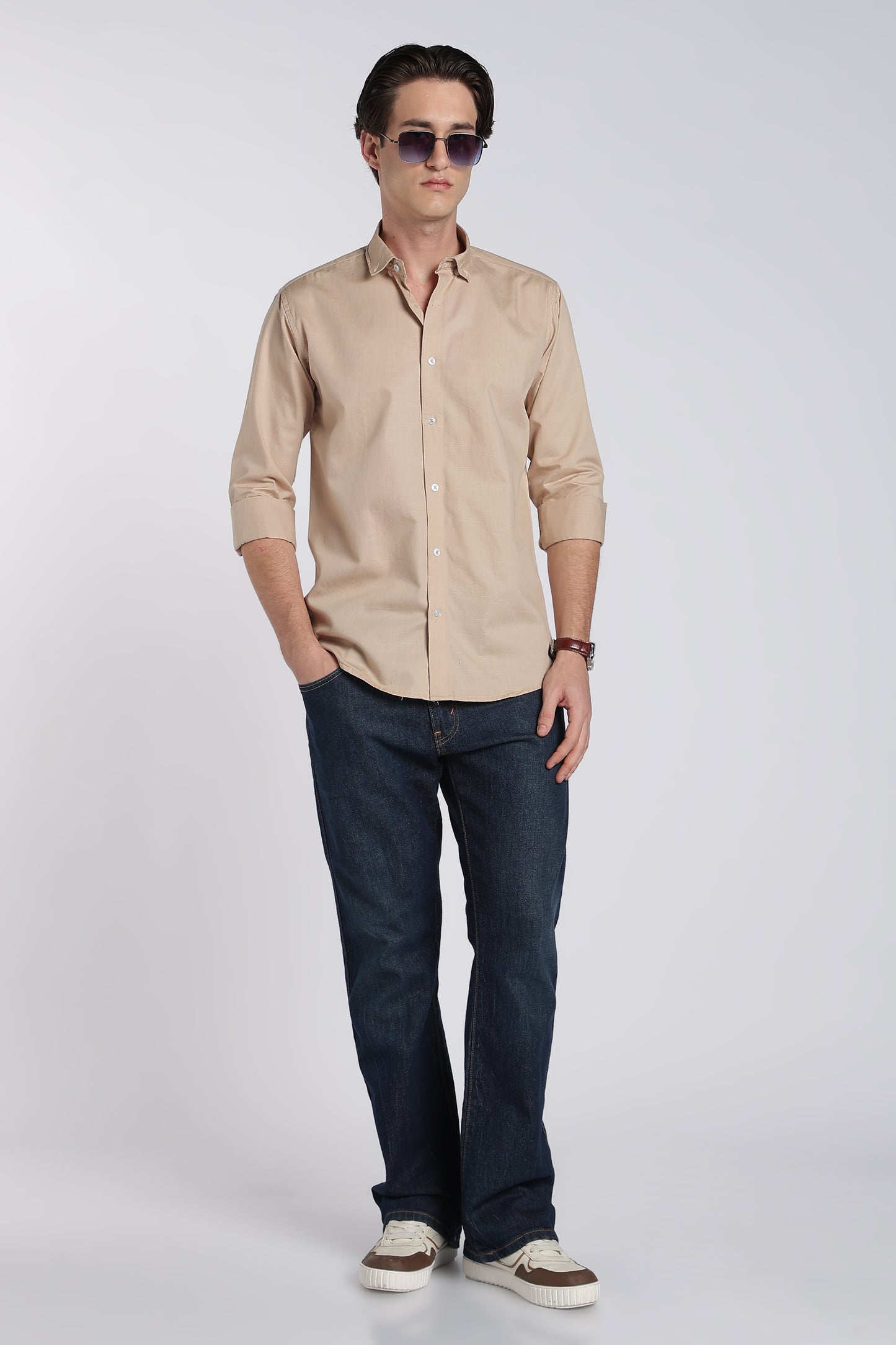Almond Beige Vintage Linen Blend Shirt