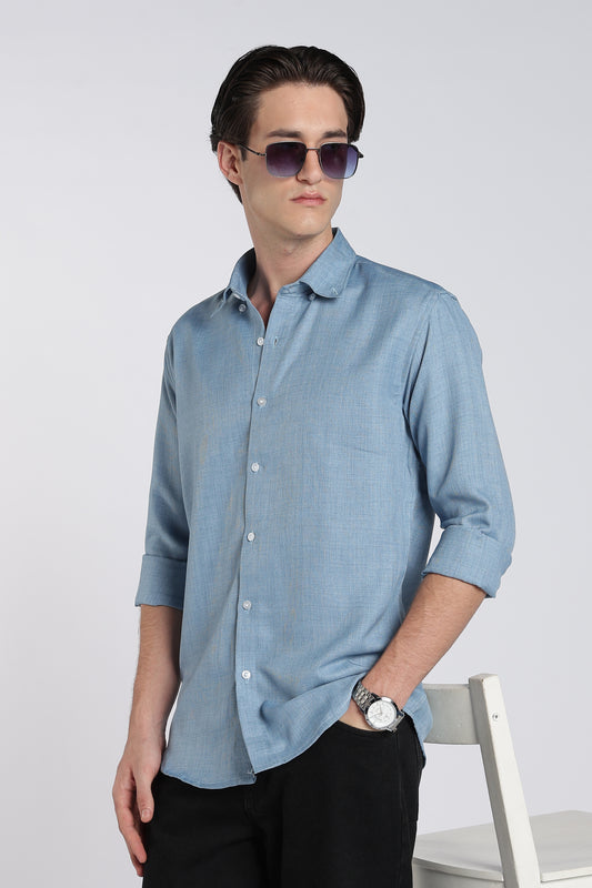 Dusty Blue Heritage Linen Blend Shirt