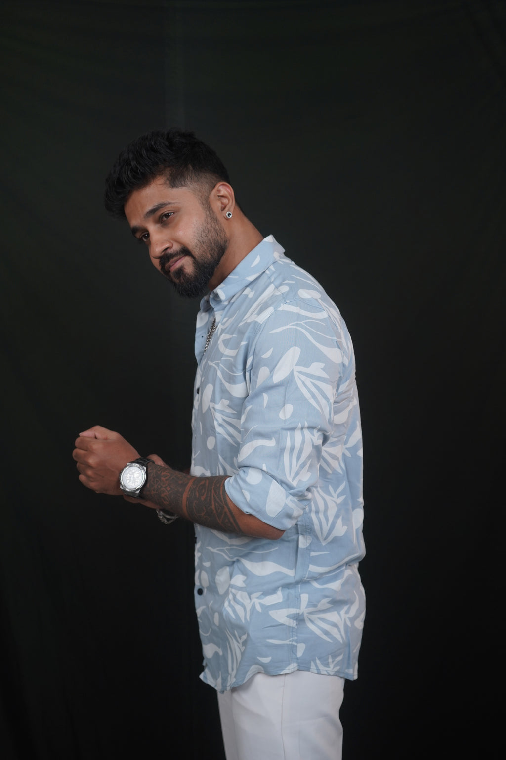 Sky Blue Rayon Printed Shirt