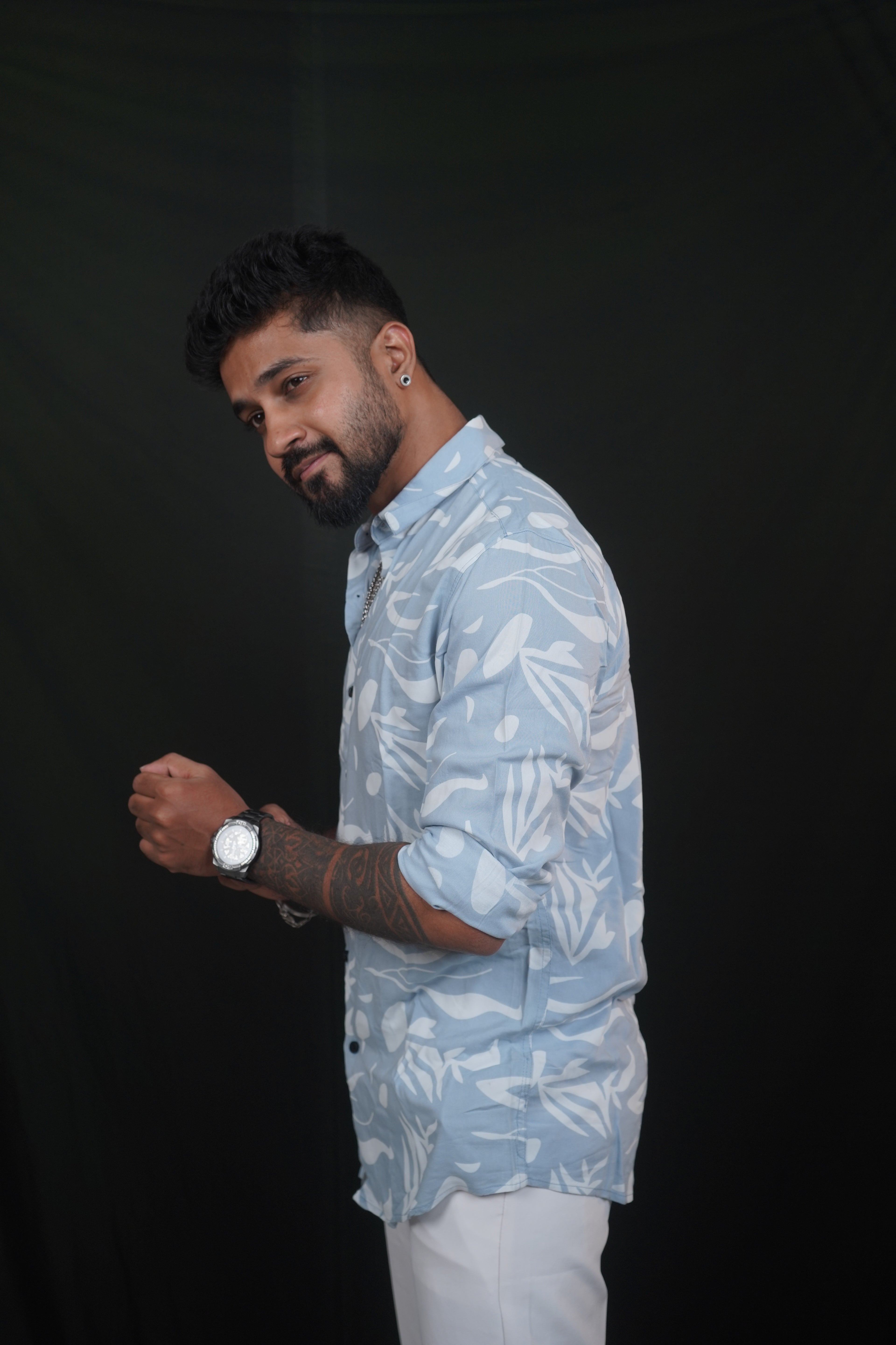 Sky Blue Rayon Printed Shirt