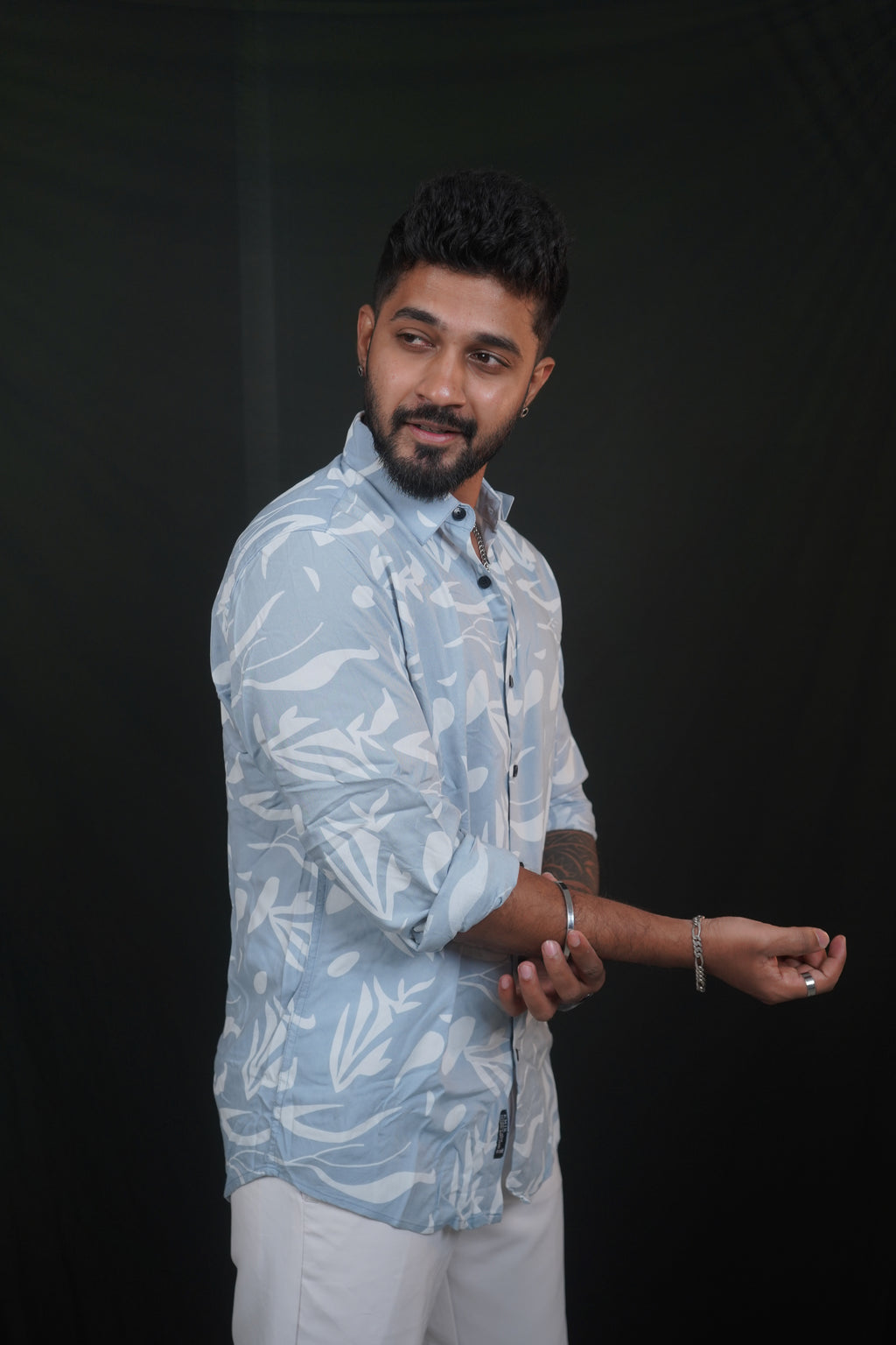 Sky Blue Rayon Printed Shirt