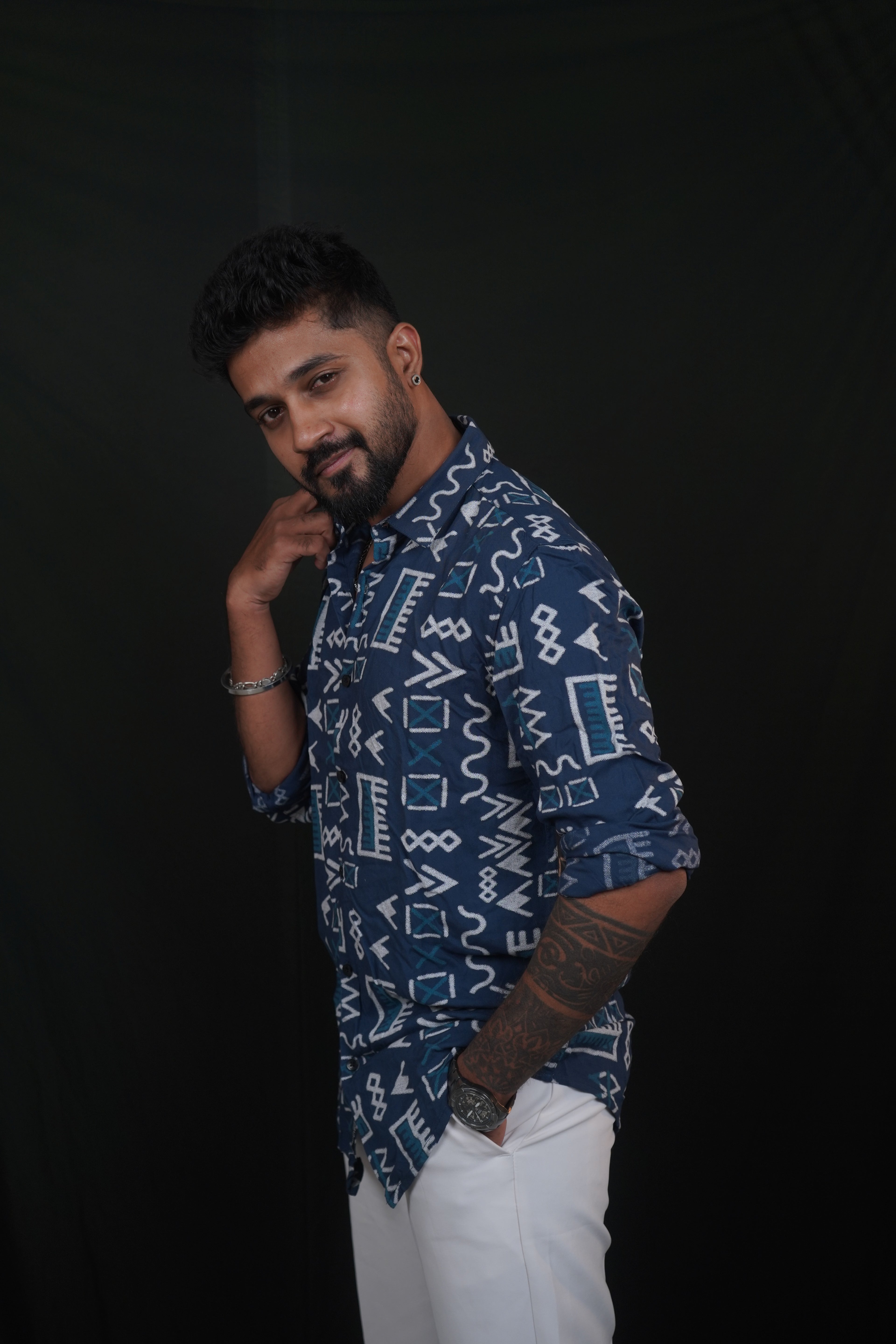 Sea Blue Rayon Printed Shirt