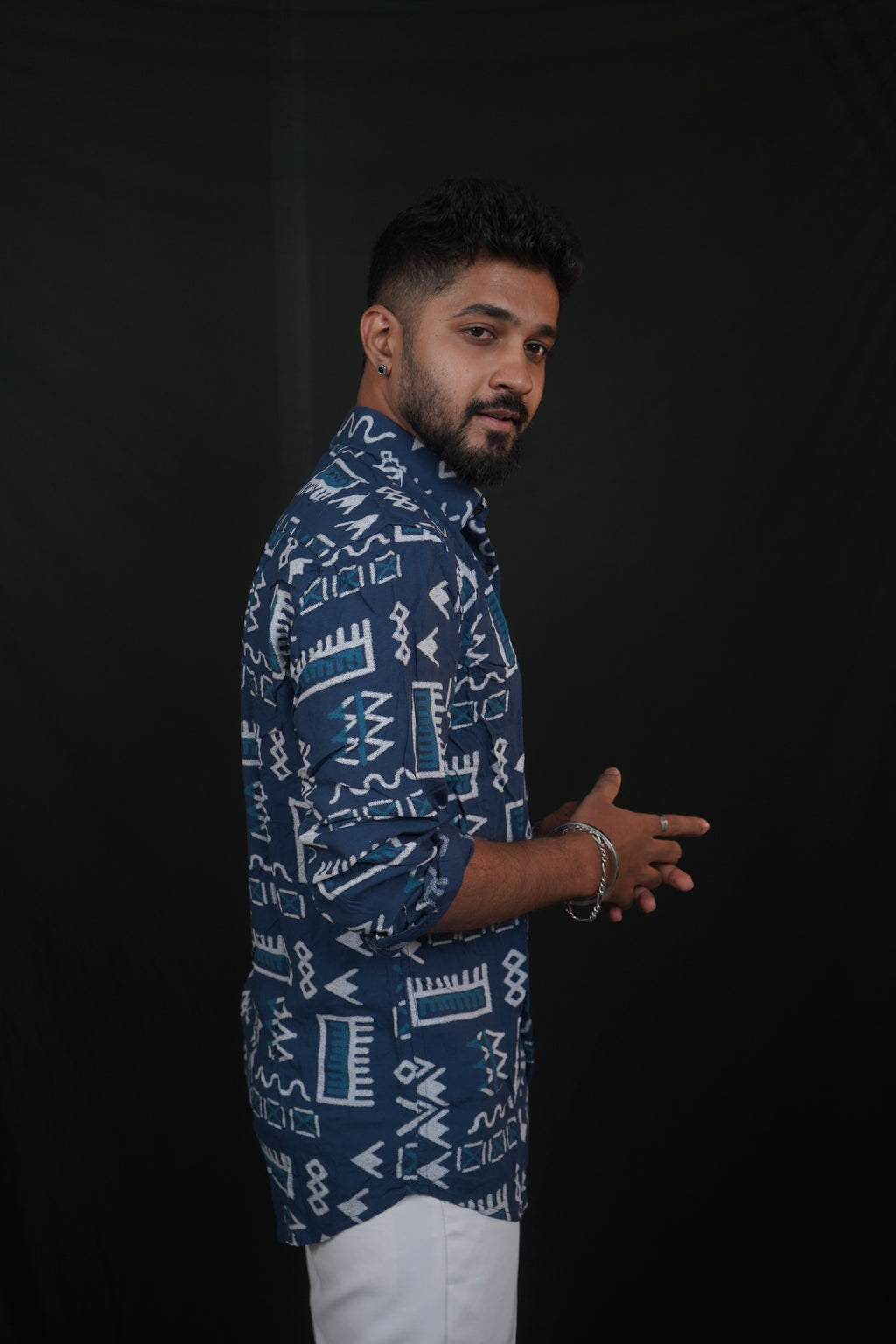 Sea Blue Rayon Printed Shirt