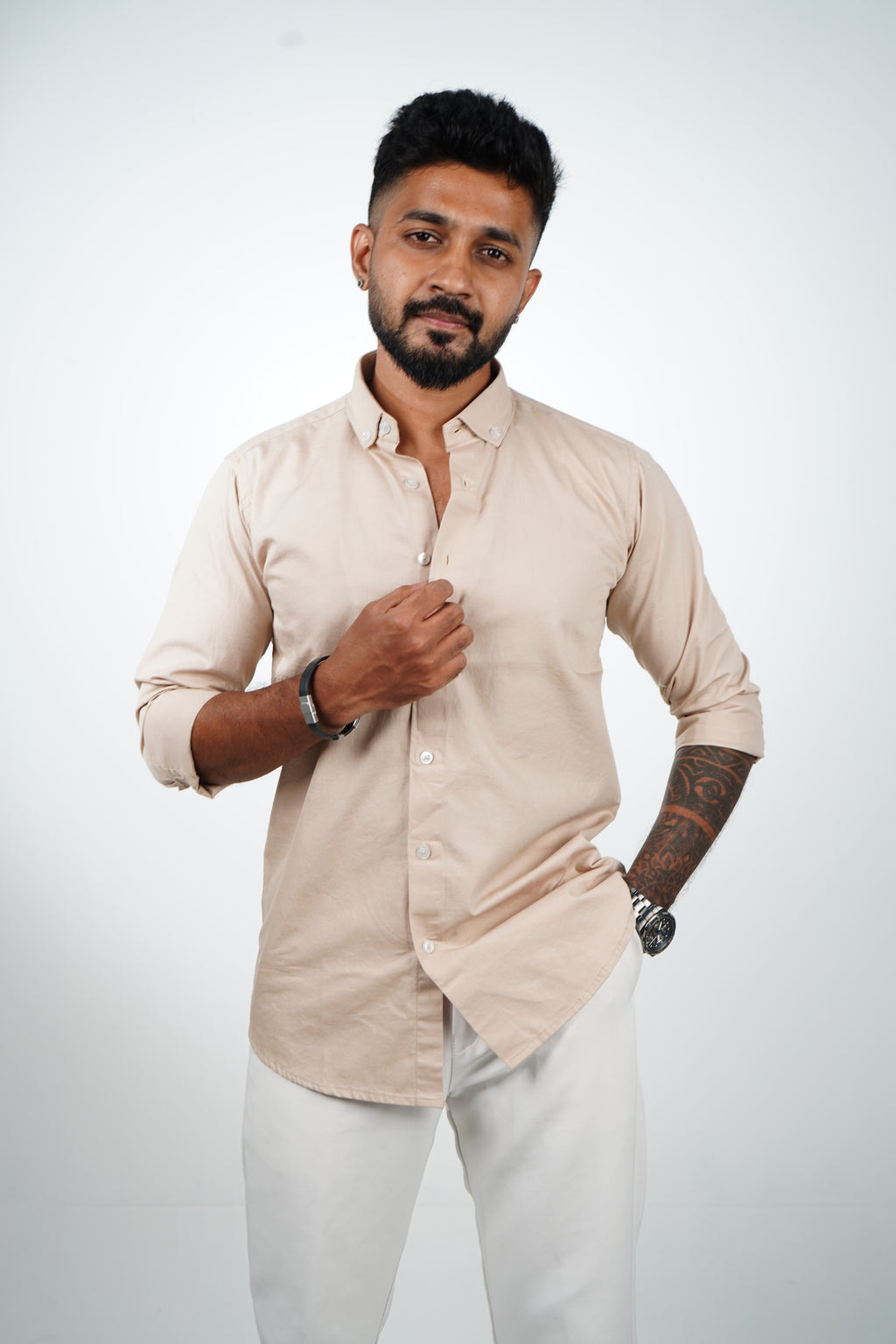 Almond Beige Vintage Linen Blend Shirt