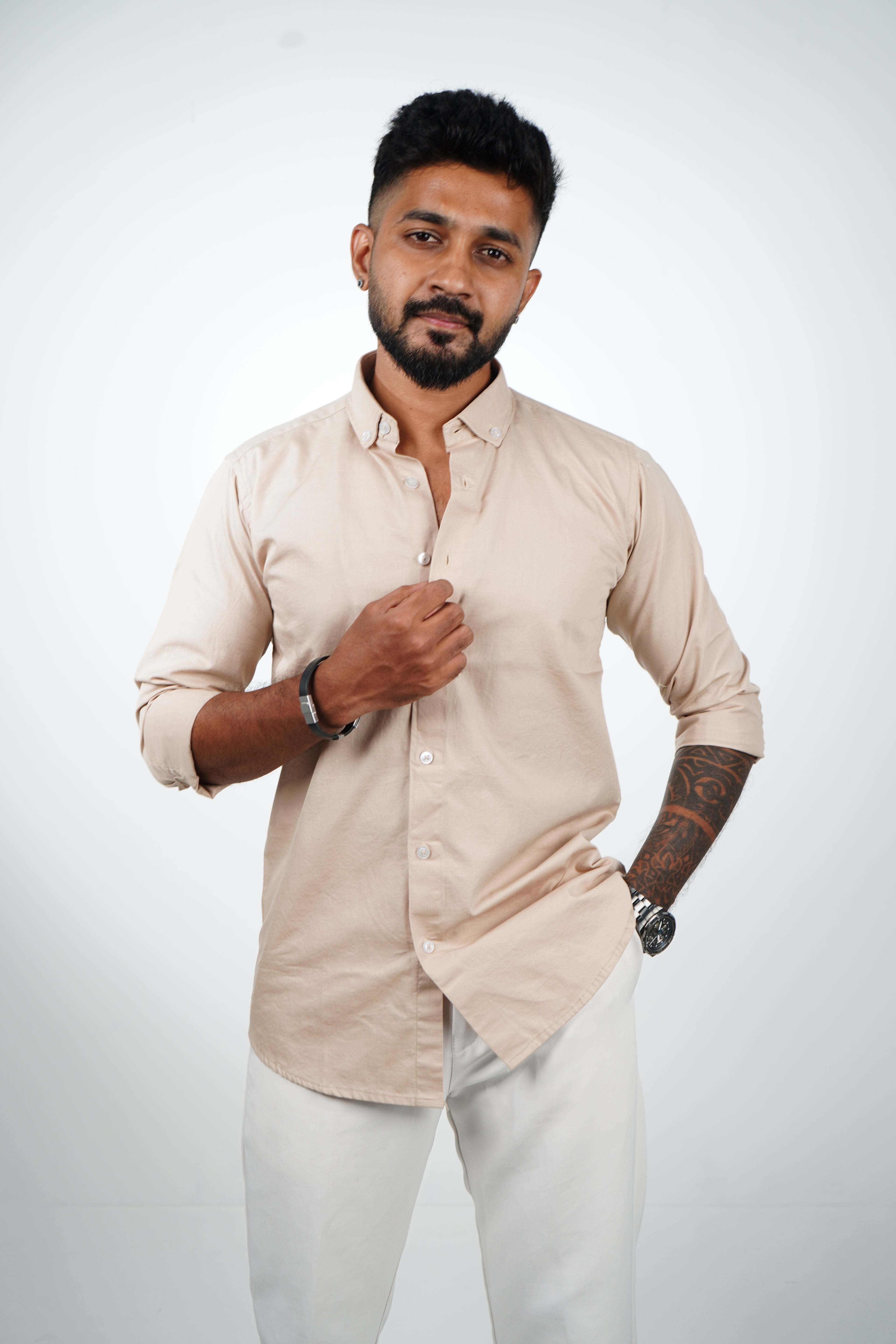 Almond Beige Vintage Linen Blend Shirt