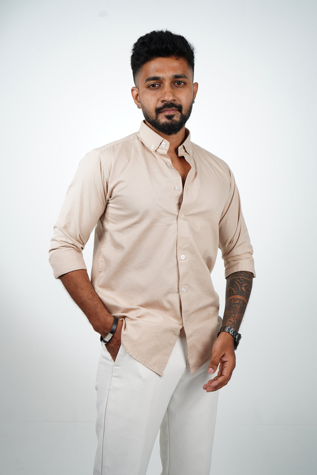 Almond Beige Vintage Linen Blend Shirt