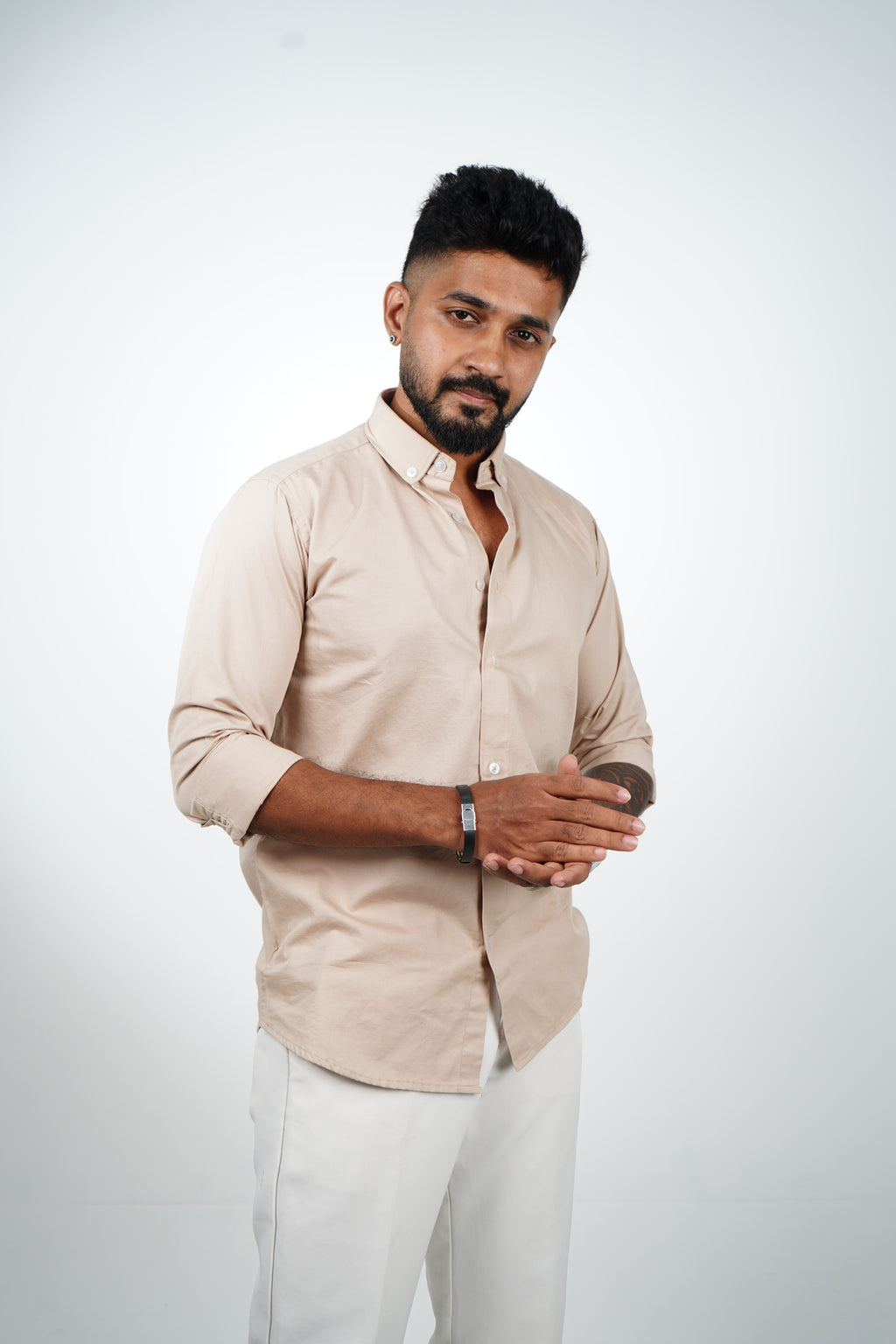 Almond Beige Vintage Linen Blend Shirt