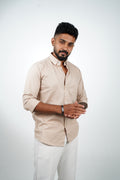 Almond Beige Vintage Linen Blend Shirt