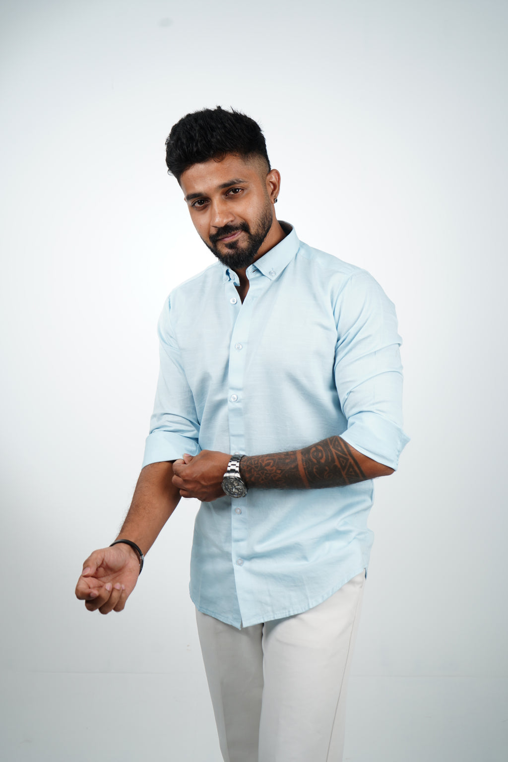 Frost Blue Vintage Linen Blend Shirt